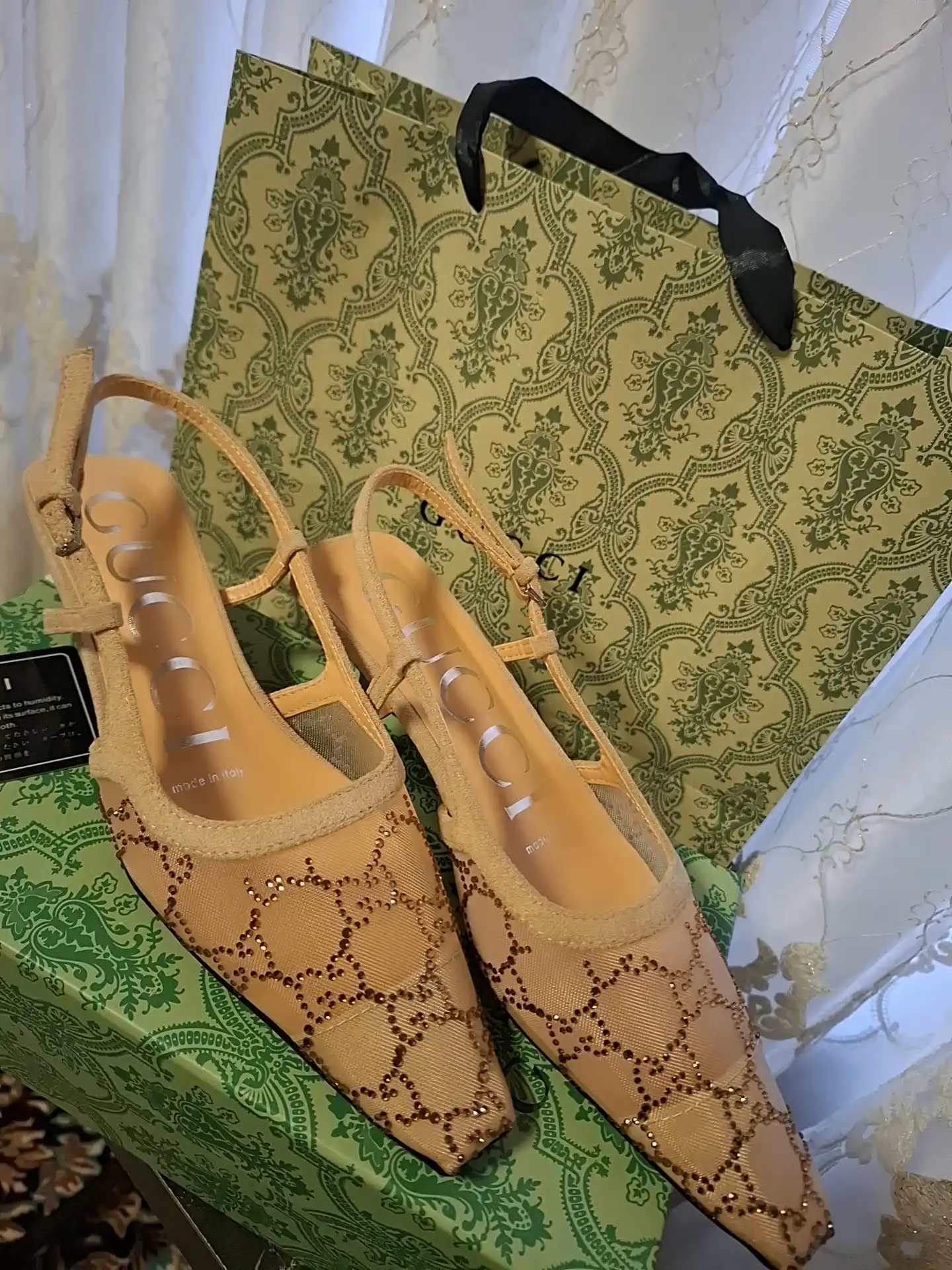 Slingback ayollar poyabzali - toshli to‘r, nafis dizayn (36-40)