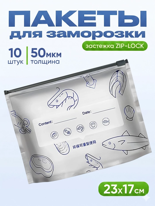 Alyuminiy folgadan tayyorlangan ko‘p martalik Zip-lock muzlatish paketlari, 23x17 sm, 10 dona - 