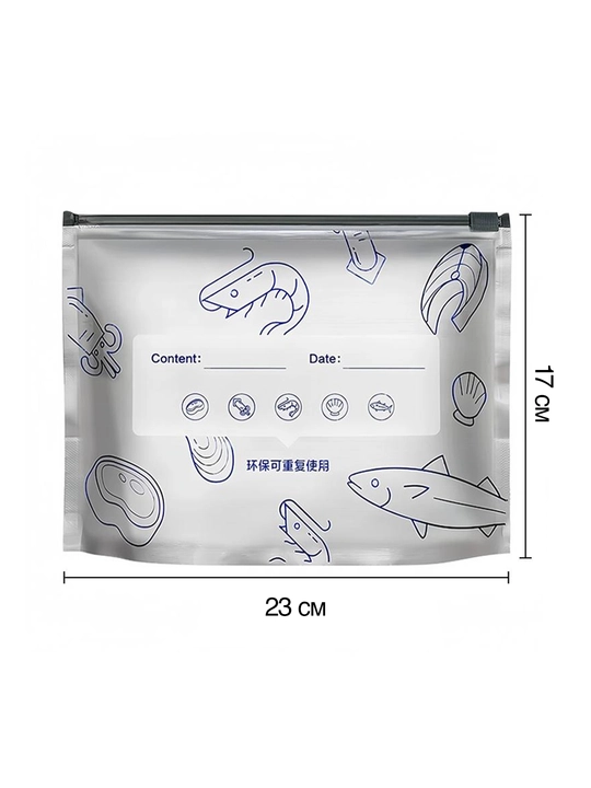 Alyuminiy folgadan tayyorlangan ko‘p martalik Zip-lock muzlatish paketlari, 23x17 sm, 10 dona