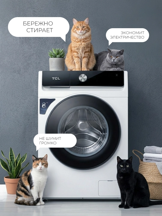 Kir yuvish mashinasi TCL P808FL Turbo Inverter Smart++ , 8 kg, 2 xil rang