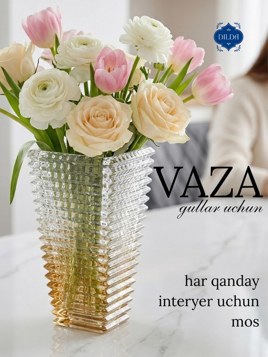 Gullar uchun shisha vaza, interyer uchun dekorativ vaza - minimalizm, oq va qora - 