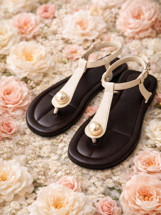 Ayollar uchun yozgi marvaridli sandal, tekis taglikli qulay bosonojka modeli