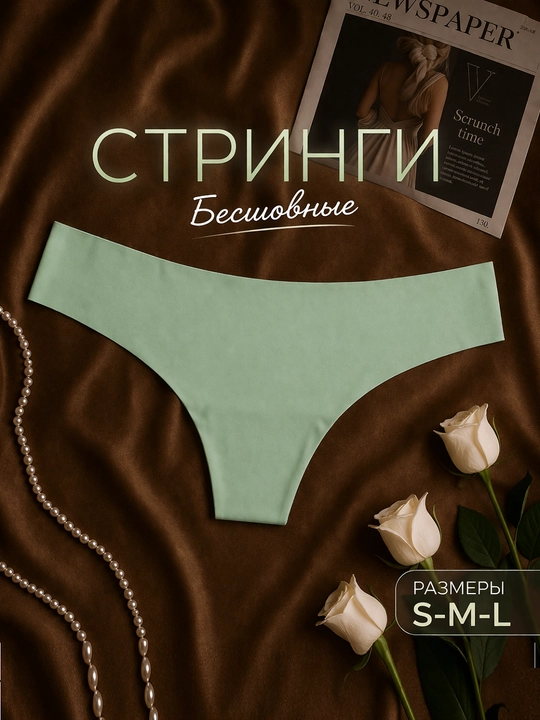 Бесшовные трусы стринги женские, невидимые под одеждой, мягкие и эластичные, размер S M L - 