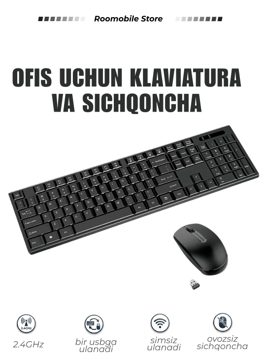 METOO simsiz klaviatura va sichqoncha, shovqinsiz, ixcham, USB qabulgich, PK/noutbuk uchun - 