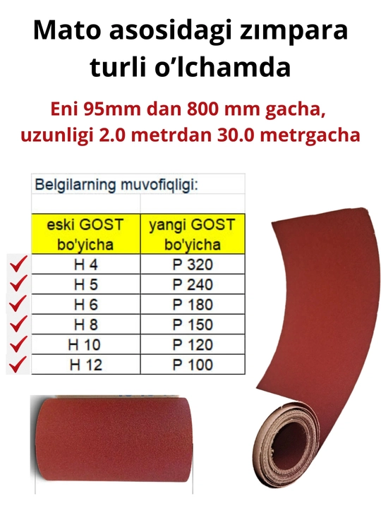 Mato asosidagi zımpara qog'ozi turli o'lchamda, NAJDAK, Rossiyada ishlab chiqilgan