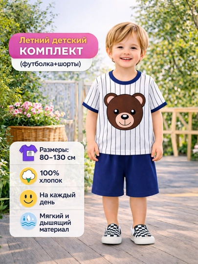 Детский летный комплект одежды, для мальчиков - футболка и шорты, 100% хлопок - 