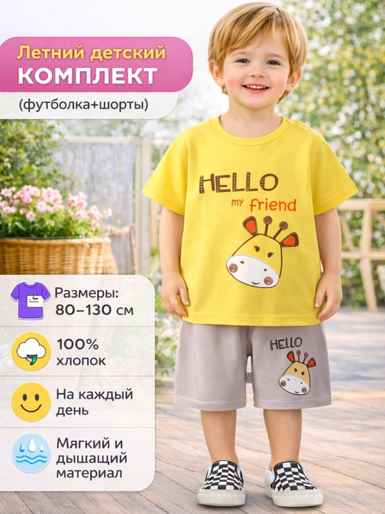 Детский летный комплект одежды, для мальчиков - футболка и шорты, 100% хлопок - 