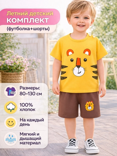 Детский летный комплект одежды, для мальчиков - футболка и шорты, 100% хлопок - 