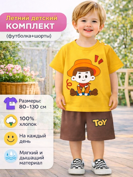 Детский летный комплект одежды, для мальчиков - футболка и шорты, 100% хлопок - 