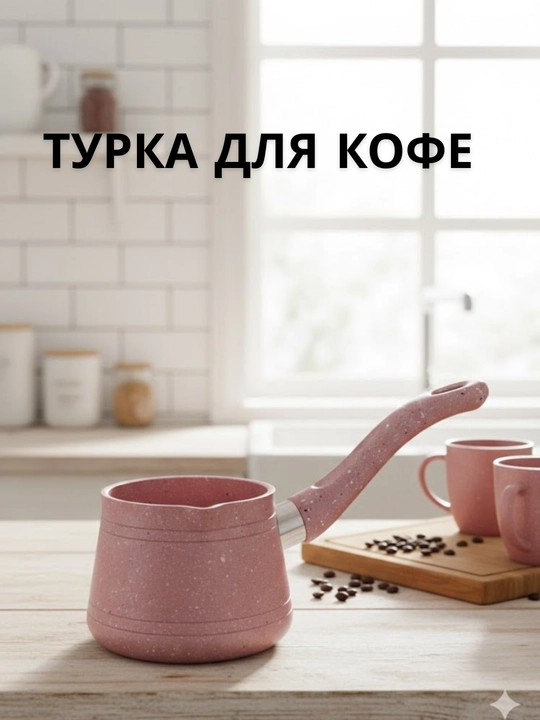 Турка для кофе джезва, розовое гранитное покрытие, антипригарная, 500-600 мл - 