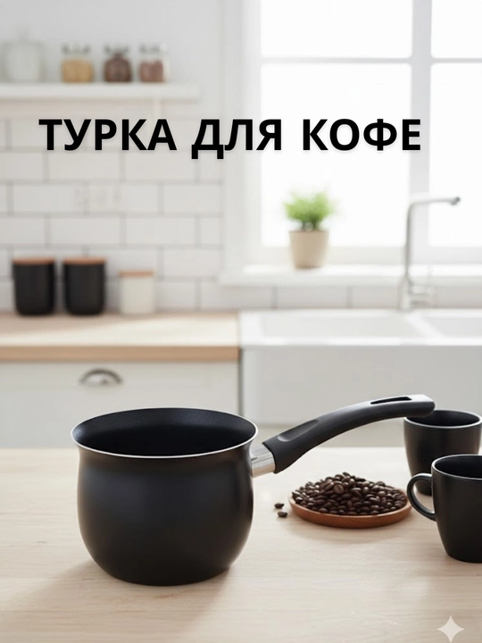 Турка для кофе (джезва), с антипригарным покрытием и удобной ручкой, 500-700 мл - 