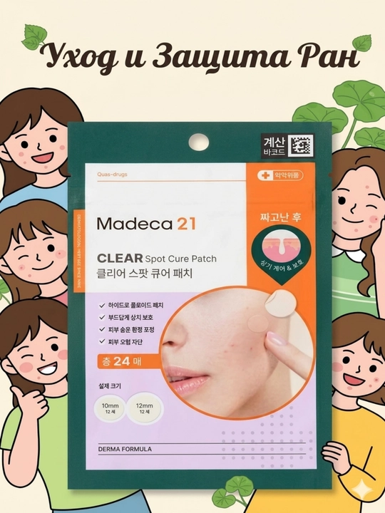 Madeca 21 Spot Care Патчи 21, 68 шт —  до выдавливания акне и после выдавливания