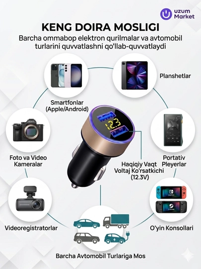 Автомобильное зарядное устройство Aether Power 36W, два порта USB, с индикатором — ORIZON-AVTOZARYADLOVCHI30-СВЕТБЕЖ