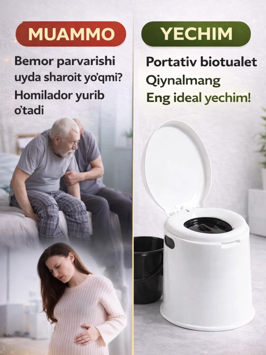 Portativ biotualet, ko‘chma hojatxona, katta va bolalar uchun, 8L