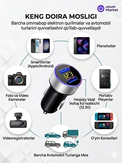Автомобильное зарядное устройство Aether Power 36W, два порта USB, с индикатором — ORIZON-AVTOZARYADLOVCHI30-СЕРЕБРН
