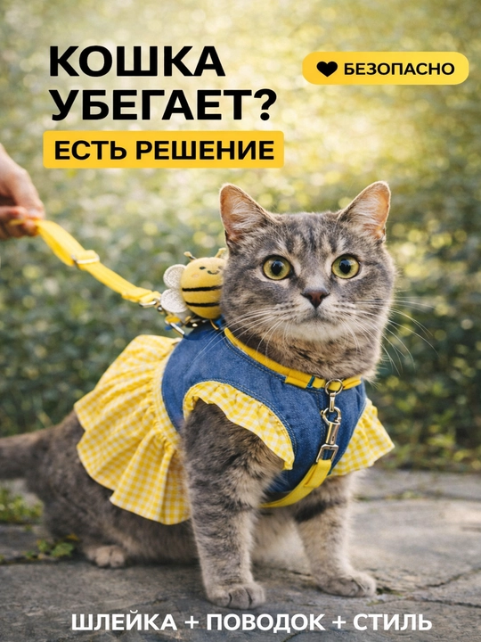 Шлейка для кошек и собак с поводком и платьем, комплект для безопасной прогулки