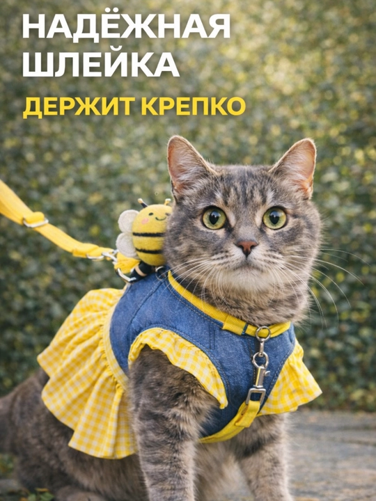 Шлейка для кошек и собак с поводком и платьем, комплект для безопасной прогулки