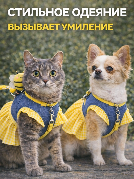 Шлейка для кошек и собак с поводком и платьем, комплект для безопасной прогулки