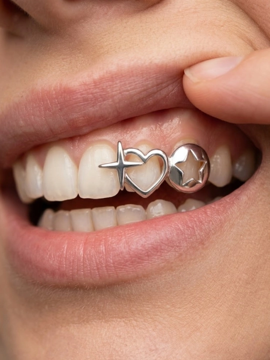 Y 2 K uslubidagi tooth grills yulduz va yurak shaklida briket zamonaviy tish bezagi breket
