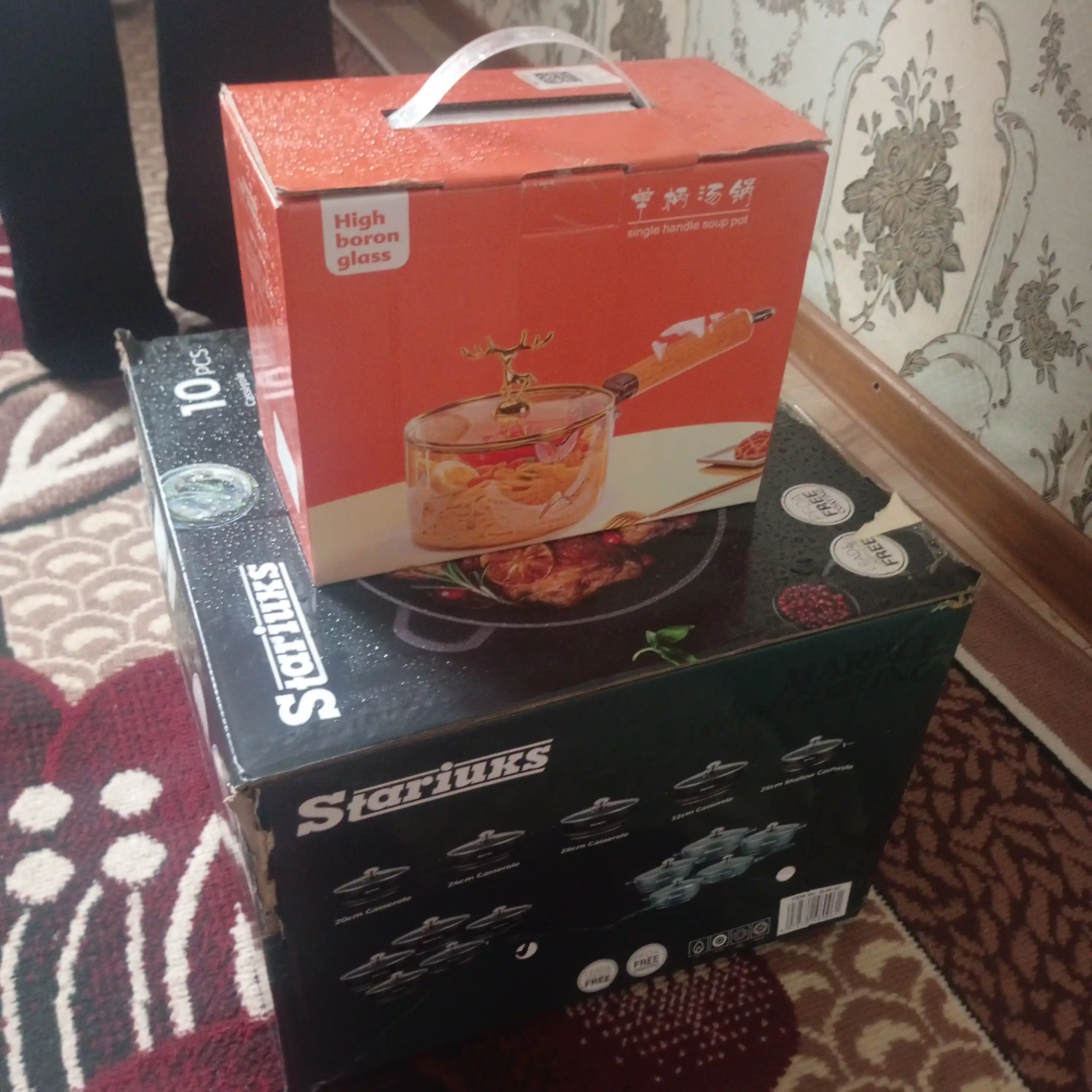 Shisha kastryulya 1,8 litrli sho‘rva qozoni, issiqqa chidamli bo‘tqa va sut uchun cho‘mich