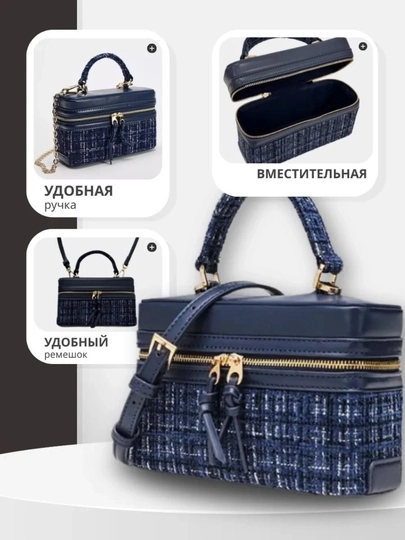 Женская сумка, стильная сумка через плечо ZARA, сумка-коробочка с документами — STORE06-Z11-ИНДИГО