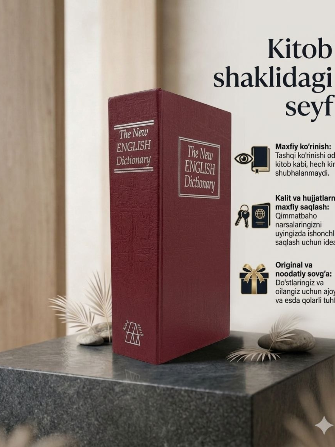 Kitob shaklidagi seyf, estetik seyf, kitobxonlarga, tug`ilgan kun uchun sovg`a