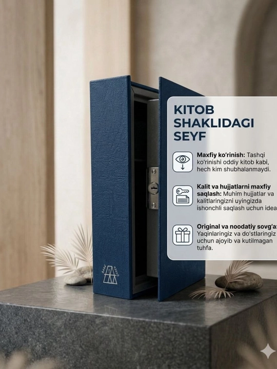 Kitob shaklidagi seyf, estetik seyf, kitobxonlarga, tug`ilgan kun uchun sovg`a