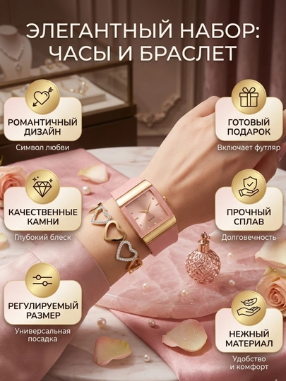 Набор часов и браслетов, подарочный комплект, часы, браслет, в подарочной коробке — STORE20-SOAT1-КОНФЕТН