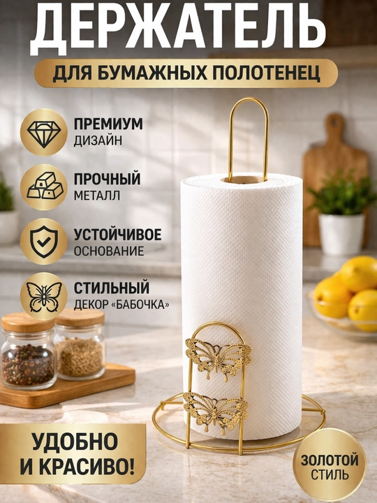 Держатель для бумажных полотенец, кухонный металлический холдер, настольный органайзер - 