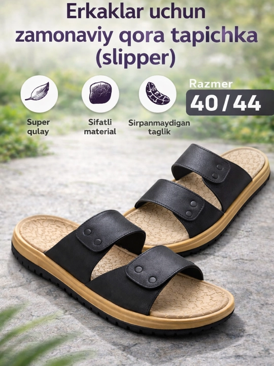Erkaklar uchun zamonaviy qora tapichka (slipper) – qulay va yengil  - 