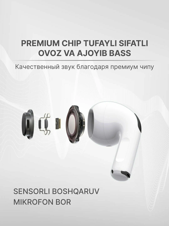 Simsiz quloqchinlar Pods 3, sensorli blutuz naushnik, iPhone va Android uchun