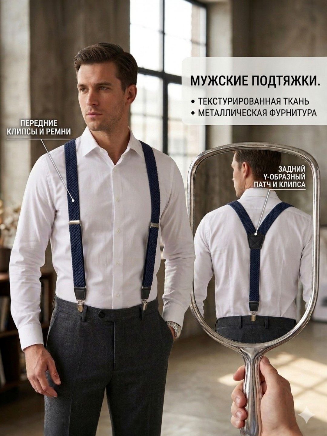 Мужские подтяжки, регулируемые, прочные, удобные и стильный дизайн - 