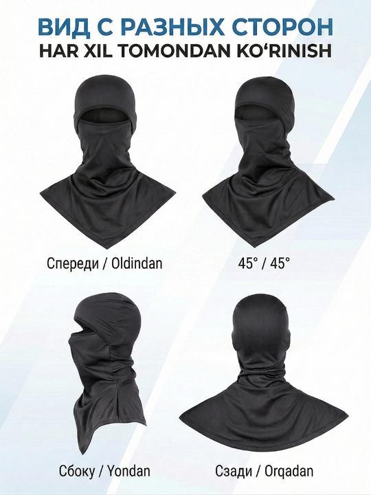 Universal balaklava niqob — UV himoya, nafas oluvchi, shamol va changga qarshi yuz niqobi