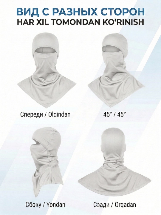 Universal balaklava niqob — UV himoya, nafas oluvchi, shamol va changga qarshi yuz niqobi