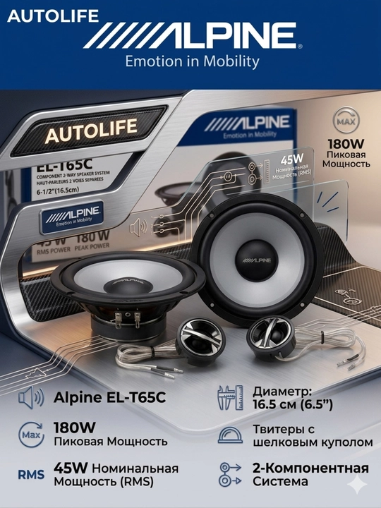 Alpine EL-T65C Компонентные двухполосные динамики 16,5 см - 