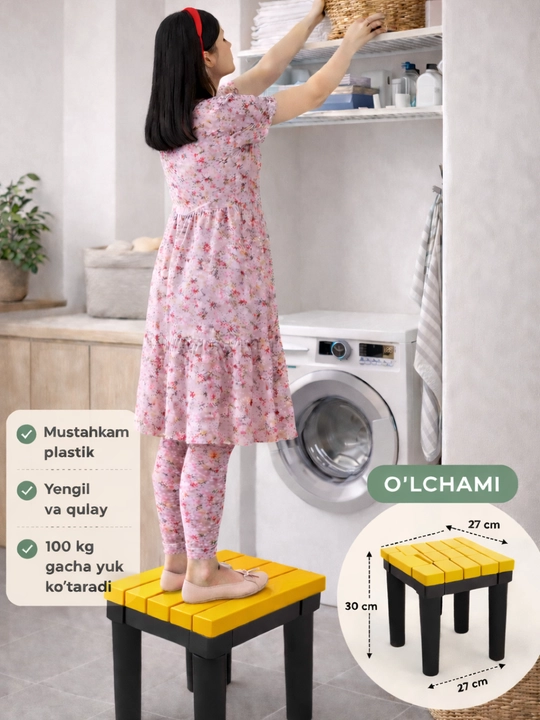 Kuchli plastik taburet, 100 kg gacha yuk ko‘taradi, bolalar va kattalar uchun