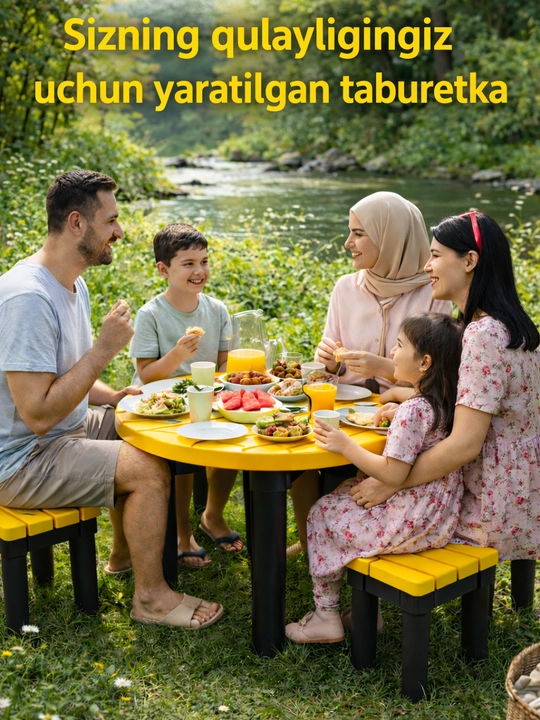 Kuchli plastik taburet, 100 kg gacha yuk ko‘taradi, bolalar va kattalar uchun