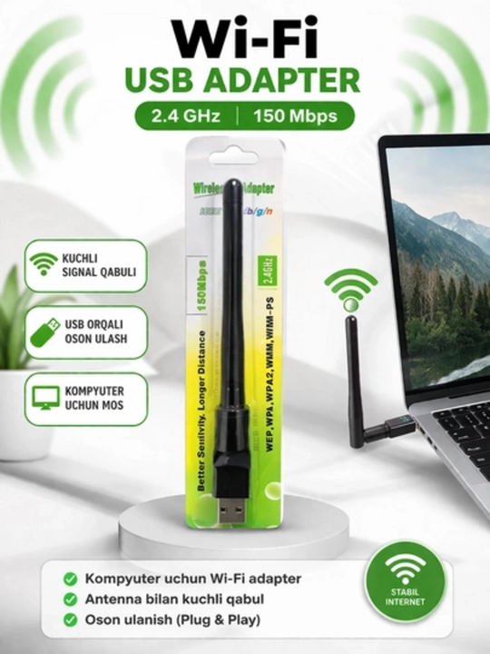 USB WiFi adapter antenna bilan, yuqori tezlik, kuchli signal