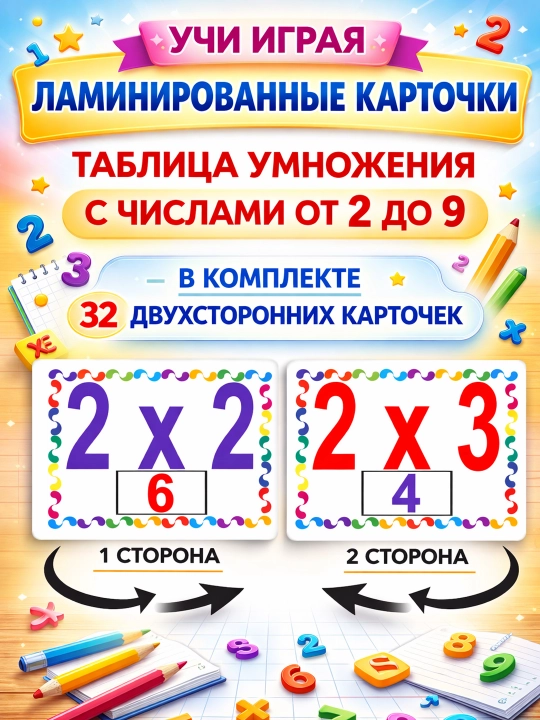 Таблица умножения и деления, двухсторонние ламинированные карточки - 