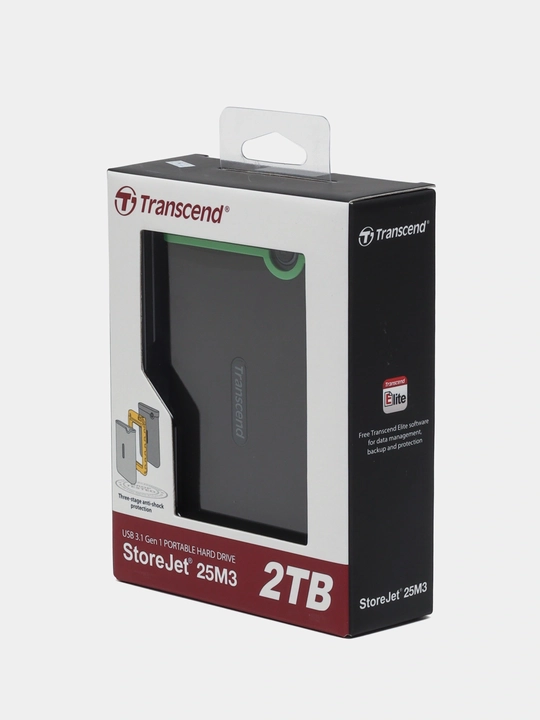 Transcend 2TB tashqi qattiq disk, kauchuk, 2.5", USB 3.0 - 