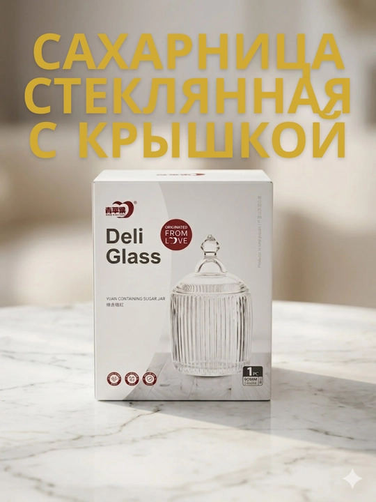 Shakar va shirinliklar uchun shisha idish, qopqoqli, eni 9 sm, balandligi 17sm - 