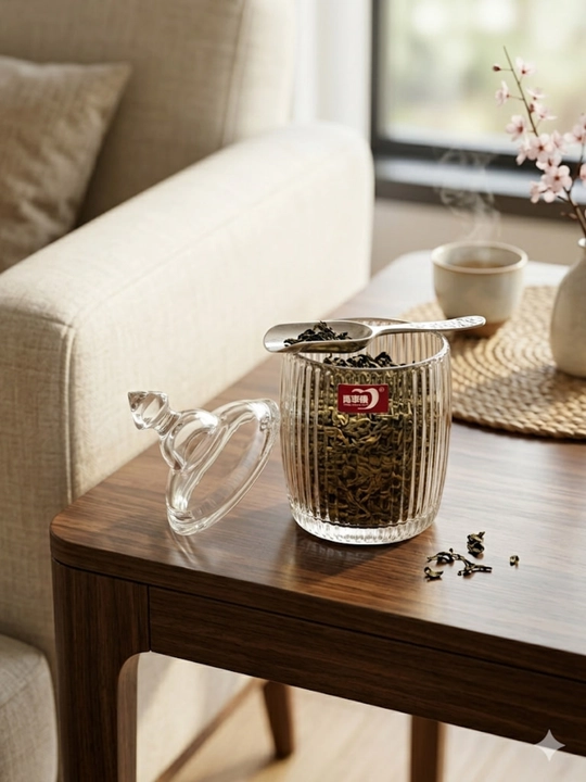 Shakar va shirinliklar uchun shisha idish, qopqoqli, eni 9 sm, balandligi 17sm