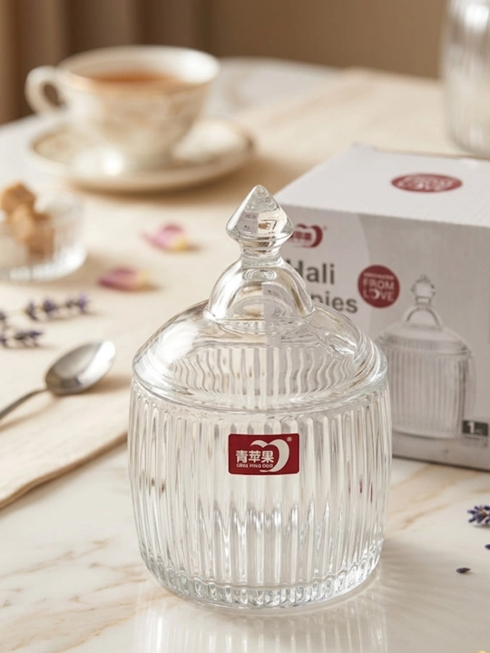 Сахарница стеклянная с крышкой "Deli Glass". Ширина 9см, высота 14см