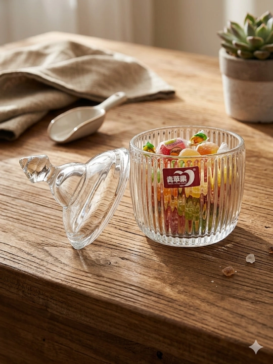 Сахарница стеклянная с крышкой "Deli Glass". Ширина 9см, высота 14см