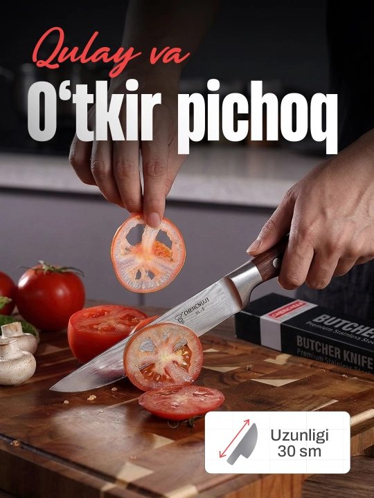 Po‘latdan yasalgan, ergonomik yog‘och dastali oshxona pichog‘i