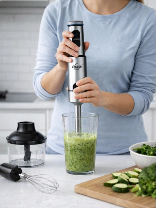 UAKEEN 3 tasi 1 ta botirilgan blender — kuchli qo‘l blenderi, maydalagich va venchik bilan - 
