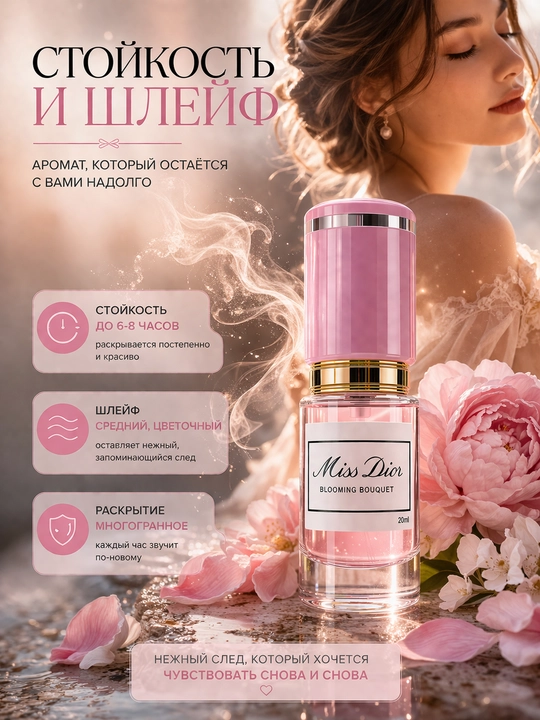 Miss Dior духи женские — стойкий цветочный аромат, элегантный парфюм с шлейфом