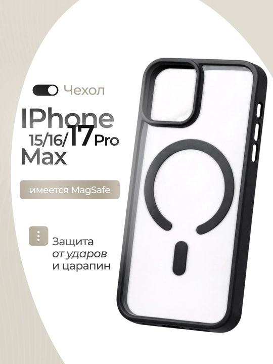 Чехол MagSafe для iPhone 15, 16, 17 Pro / Pro Max с защитой камеры - 