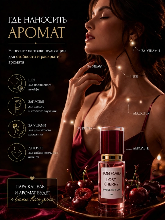 Tom Ford Lost Cherry парфюмерная вода унисекс — стойкий вишневый аромат, нишевая парфюмерия с шлейфом