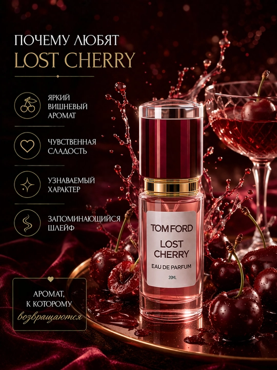 Tom Ford Lost Cherry парфюмерная вода унисекс — стойкий вишневый аромат, нишевая парфюмерия с шлейфом